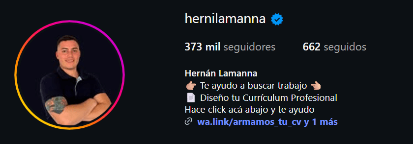 Perfil de Instagram @hernilamanna, 373 mil seguidores