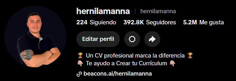 Perfil de TikTok @hernilamanna, 392.8K seguidores, 5.2M me gusta
